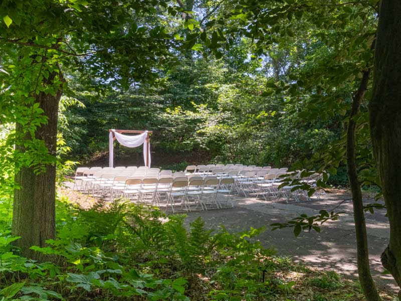 outdoor ceremony in woodland garden